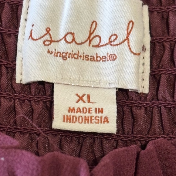 Ingrid & Isabel Milkmaid Babydoll Dress Women XL Plum Smocked Sheer Sleeve - Picture 4 of 11